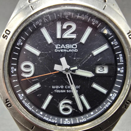 Casio Overland Wave Watch Men 42mm Black Dial Titanium Date Solar Round READ!!!!2