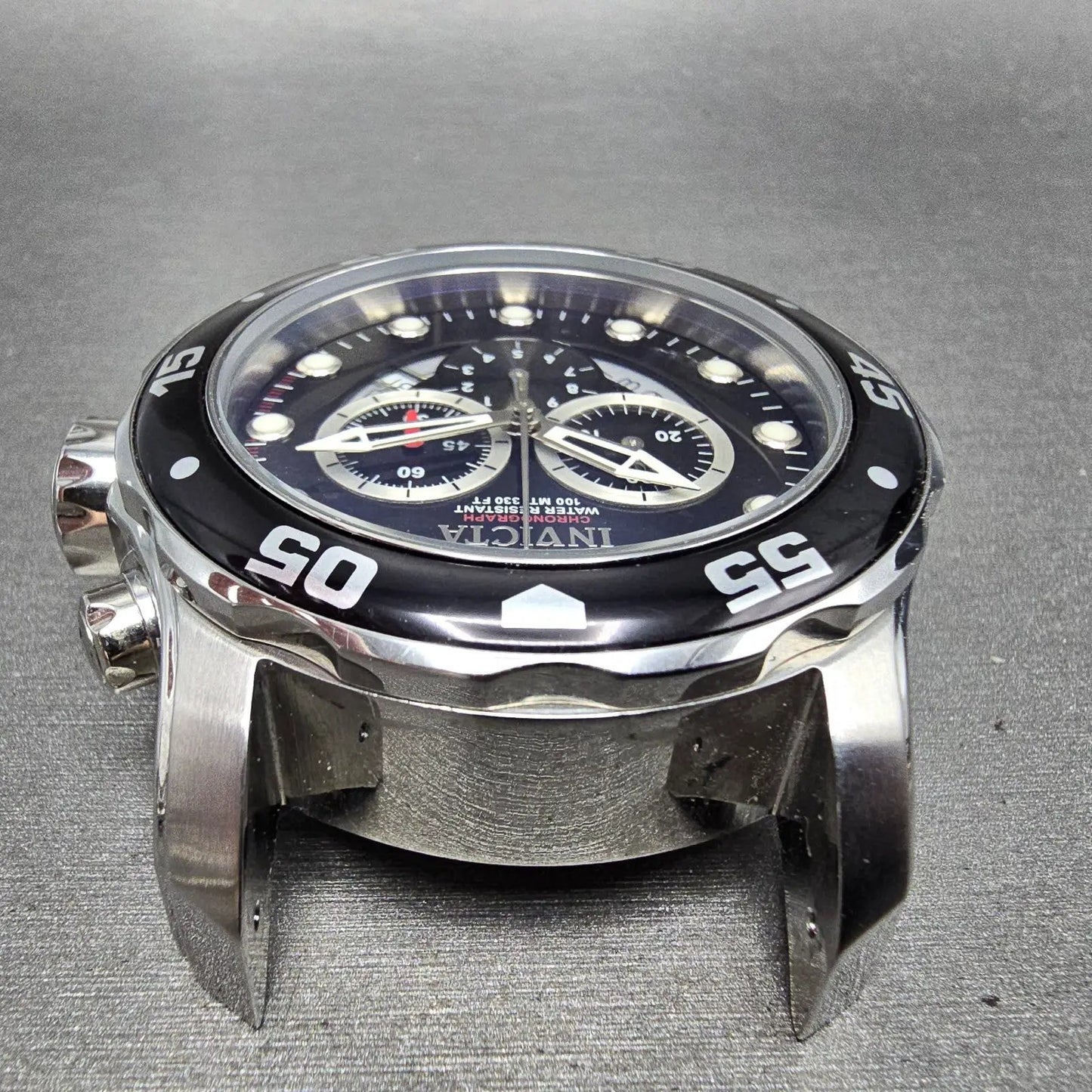 Invicta Pro Diver Chronograph Watch Men 48mm Black Dial Silver Tone 6977 New Bat5