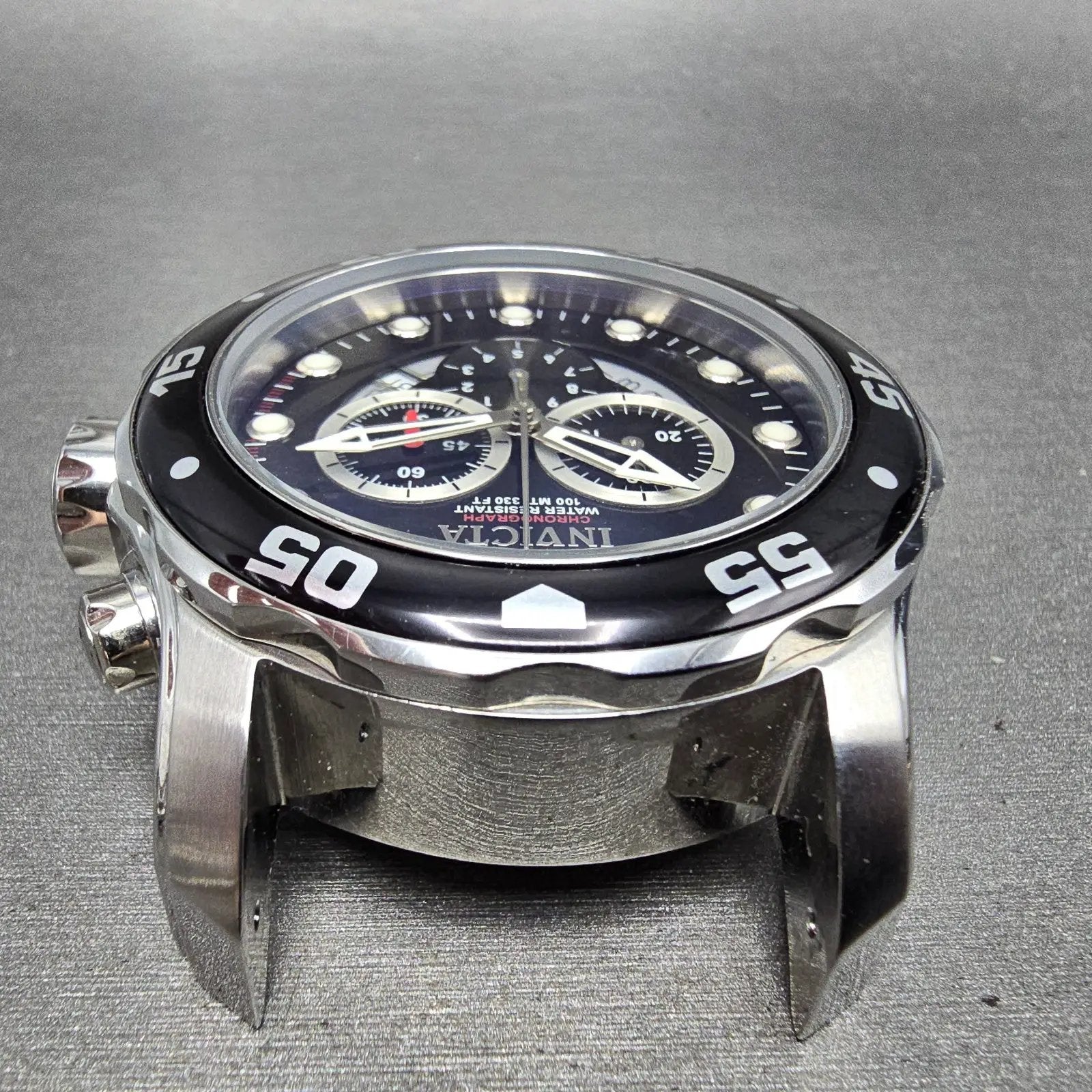 Invicta Pro Diver Chronograph Watch Men 48mm Black Dial Silver Tone 6977 New Bat5