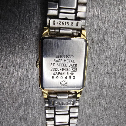 Seiko Watch Women 18mm Gold Dial Gold Tone Rectangle 2C20-6480 New Battery VTG10