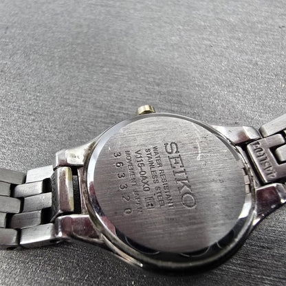 Seiko Solar Watch Women 22mm White Dial Two Tone Round V115-0AG0 Runs CRACKED9