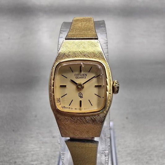 Citizen CQ Watch Women 16mm Champagne Dial Gold Tone Oval 3220-891422 New Batt0