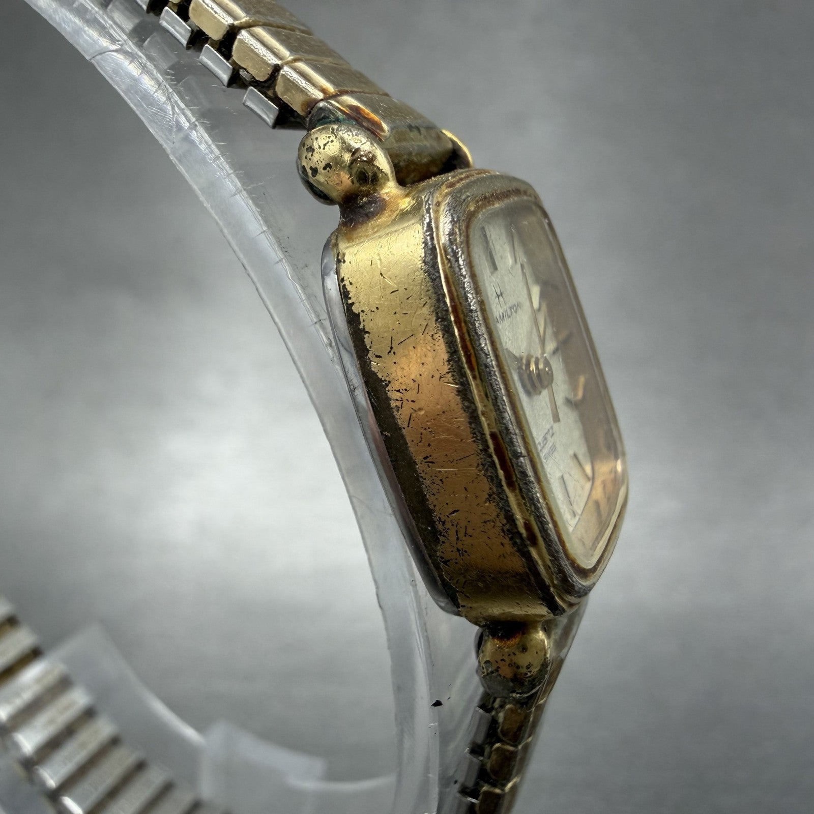 Hamilton Tank Watch Women 16mm Champagne Dial Gold Tone Rectangle 8908 New Batt3
