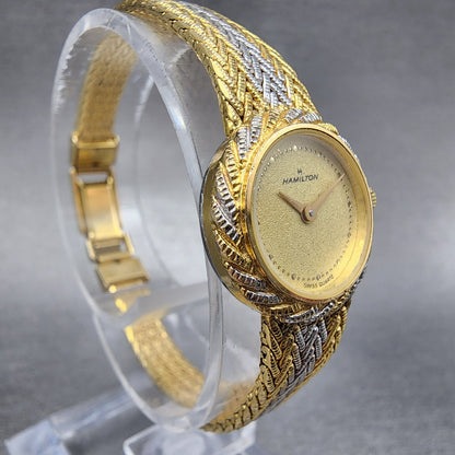 Hamilton Watch Women 19mm Gold Dial Two Tone Round Mesh Band  New Battery3