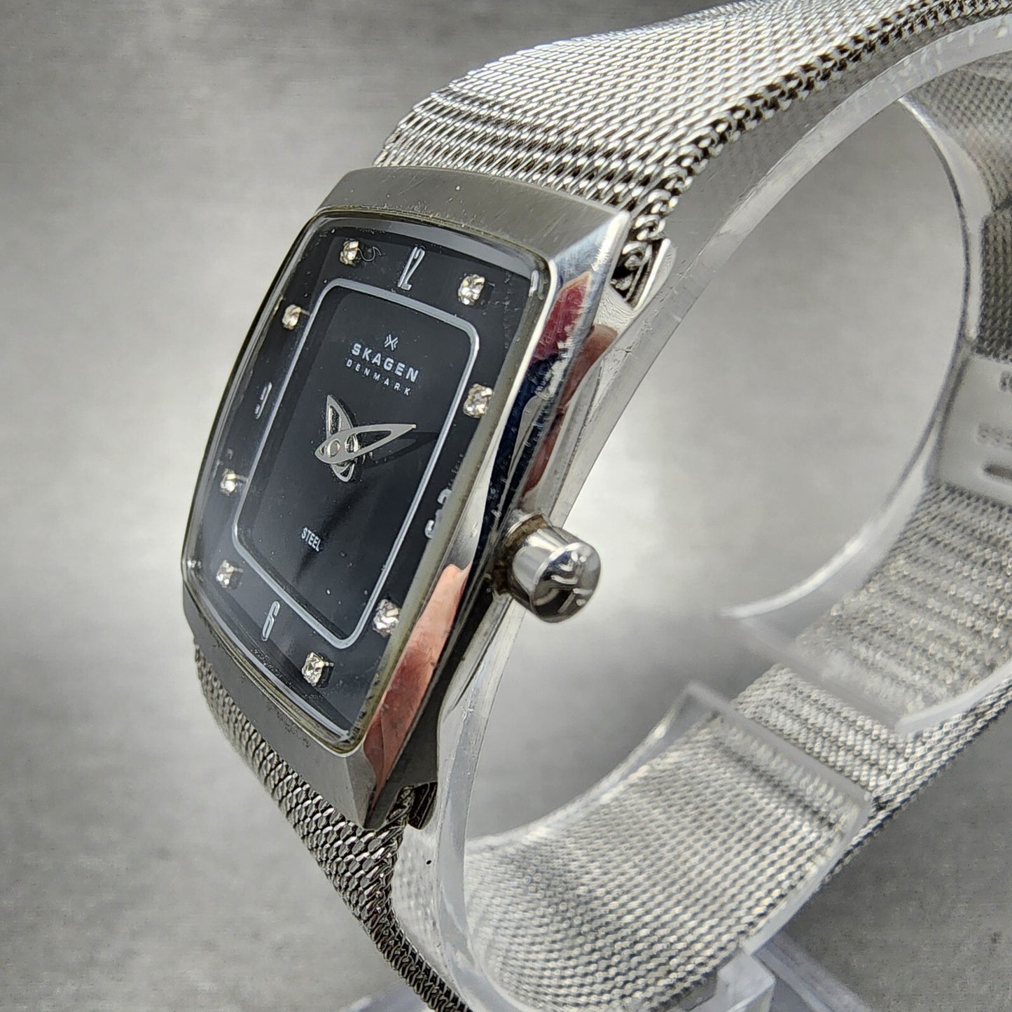 Skagen Tank Watch Women 21mm Black Dial Steel Rectangle 380XSSSSB1 New Battery2