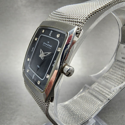 Skagen Tank Watch Women 21mm Black Dial Steel Rectangle 380XSSSSB1 New Battery2