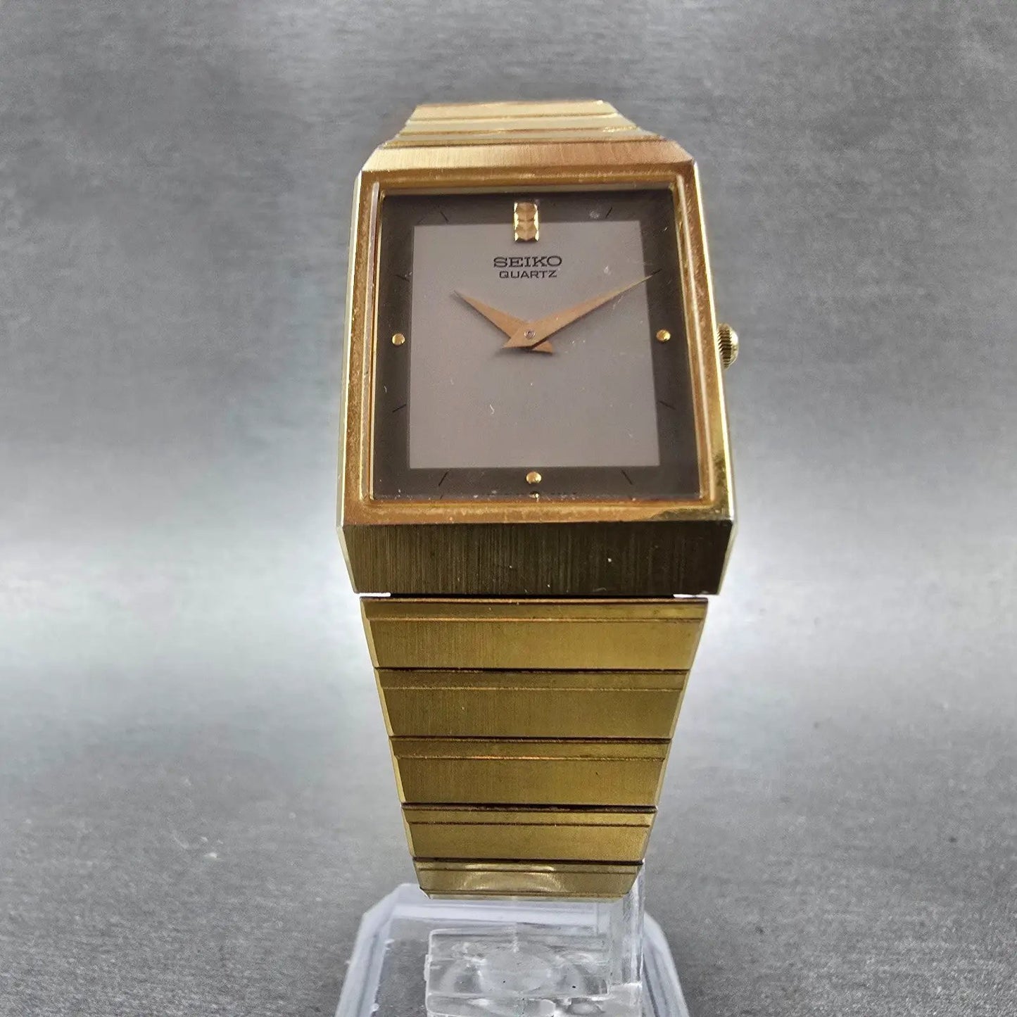 Seiko Tank Watch Men 25mm Gray Dial Gold Tone Rectangle 5P30-5C99 PARTS Vintage6