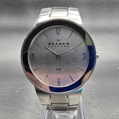 Skagen Watch Men 34mm Silver Dial Silver Tone Round 430MSSX1 New Battery0