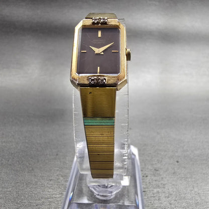 Seiko Watch Women 14mm Brown Dial Gold Tone Gemmed Rectangle 2E20-5099 New Batt5