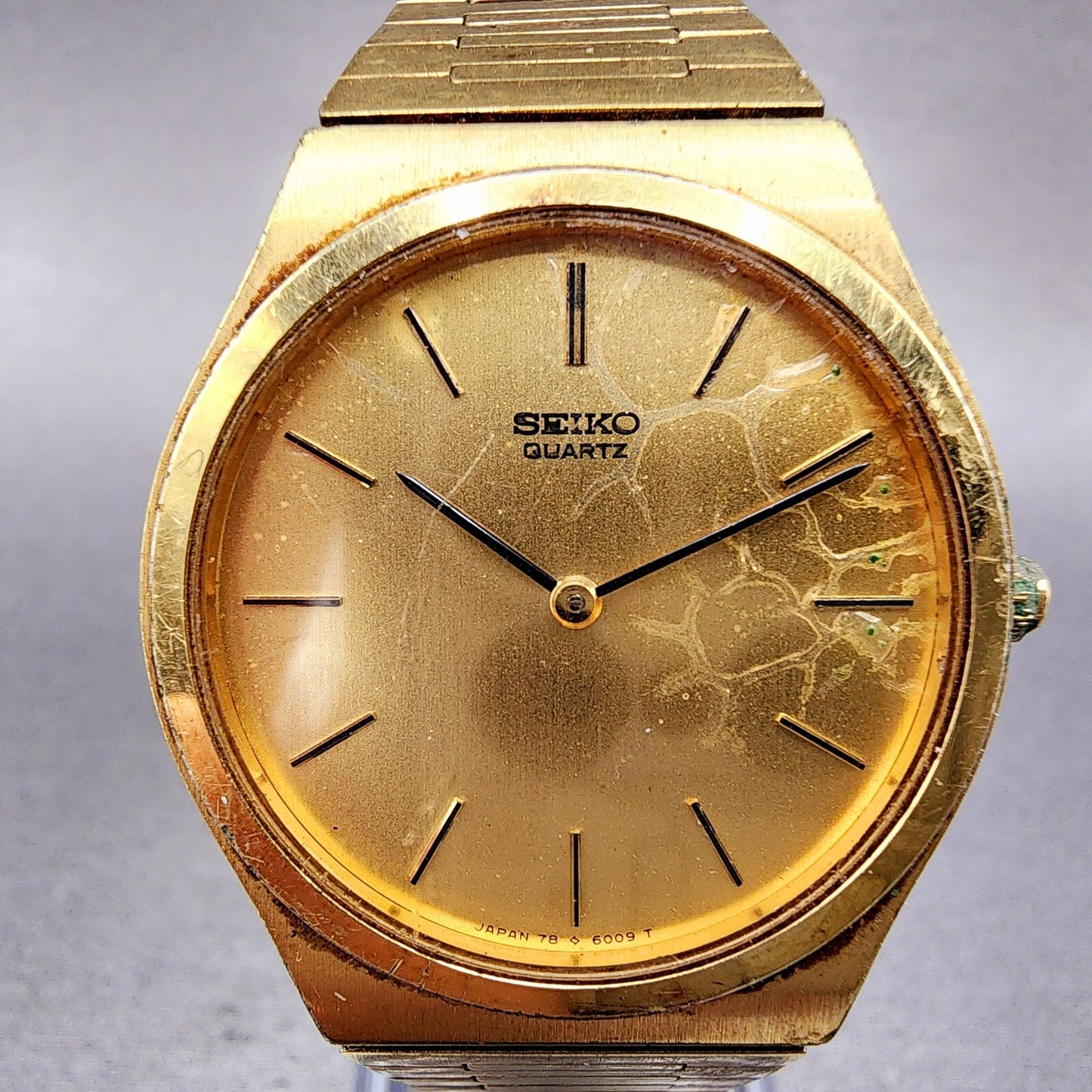 Seiko Watch Men 32mm Gold Dial Gold Tone Round 78006009 New Battery Vintage1