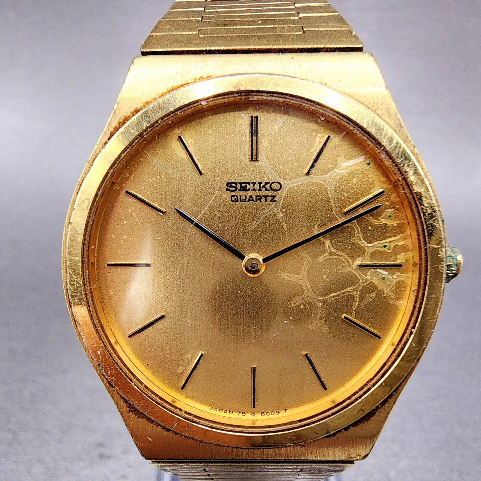 Seiko Watch Men 32mm Gold Dial Gold Tone Round 78006009 New Battery Vintage1