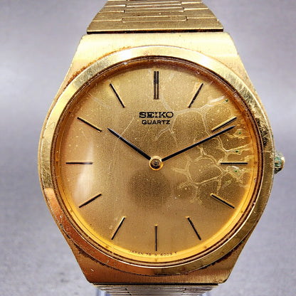 Seiko Watch Men 32mm Gold Dial Gold Tone Round 78006009 New Battery Vintage1
