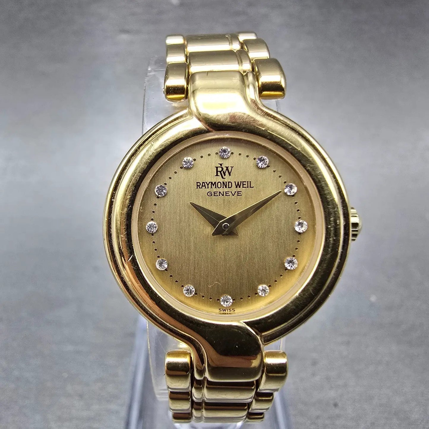 Raymond Weil Watch Women 23mm Champagne Dial Gold Plated Round 5850 New Battery0