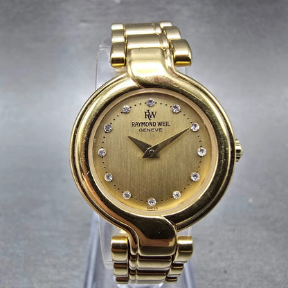Raymond Weil Watch Women 23mm Champagne Dial Gold Plated Round 5850 New Battery0