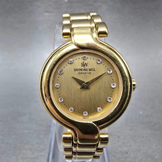 Raymond Weil Watch Women 23mm Champagne Dial Gold Plated Round 5850 New Battery0