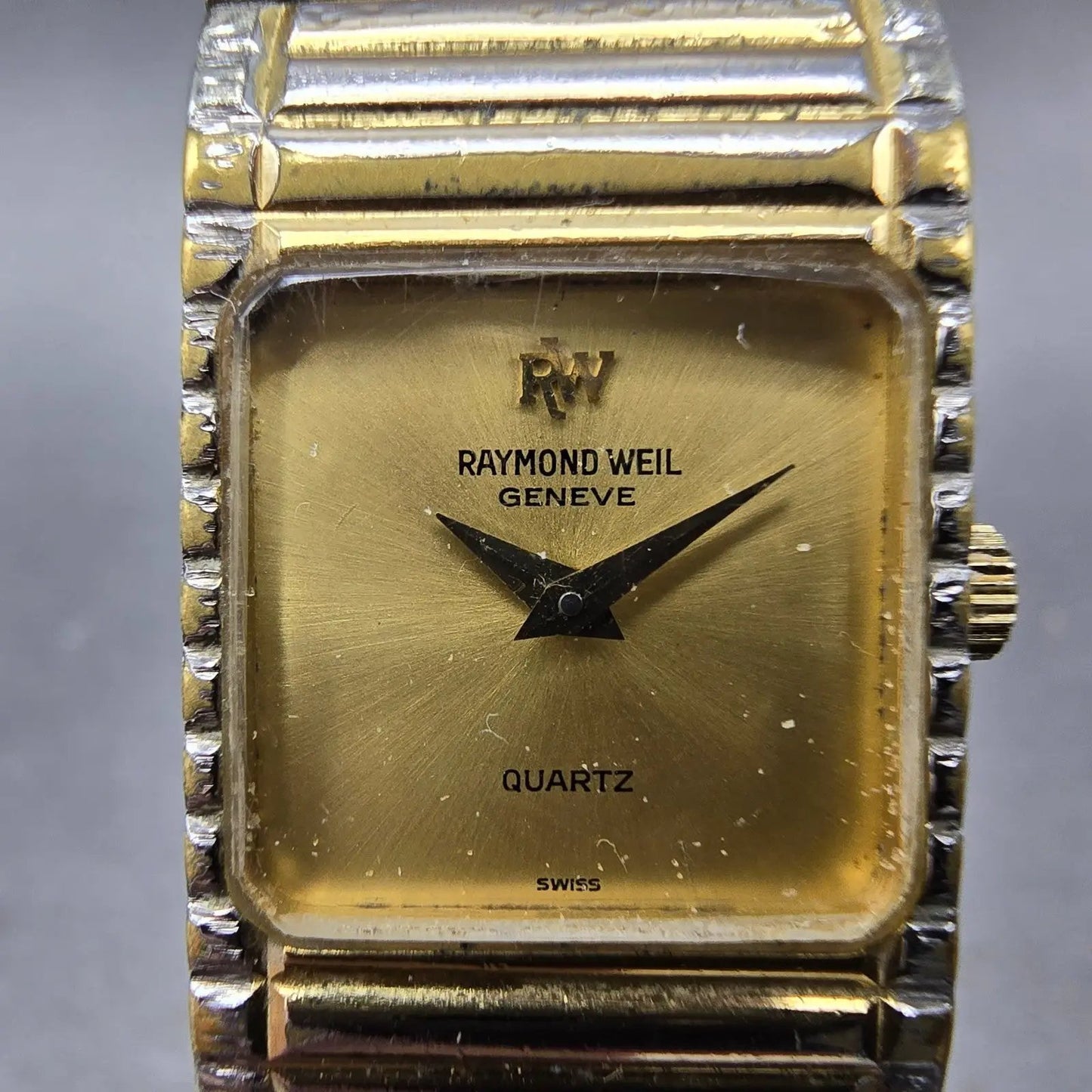 Raymond Weil Tank Watch Women 18mm Gold Dial Two Tone Gold Plated 8057 New Batt1