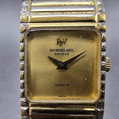 Raymond Weil Tank Watch Women 18mm Gold Dial Two Tone Gold Plated 8057 New Batt1