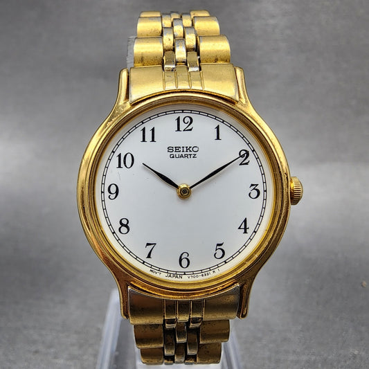 Seiko Watch Women 26mm White Dial Gold Tone Round V7006091 New Battery0