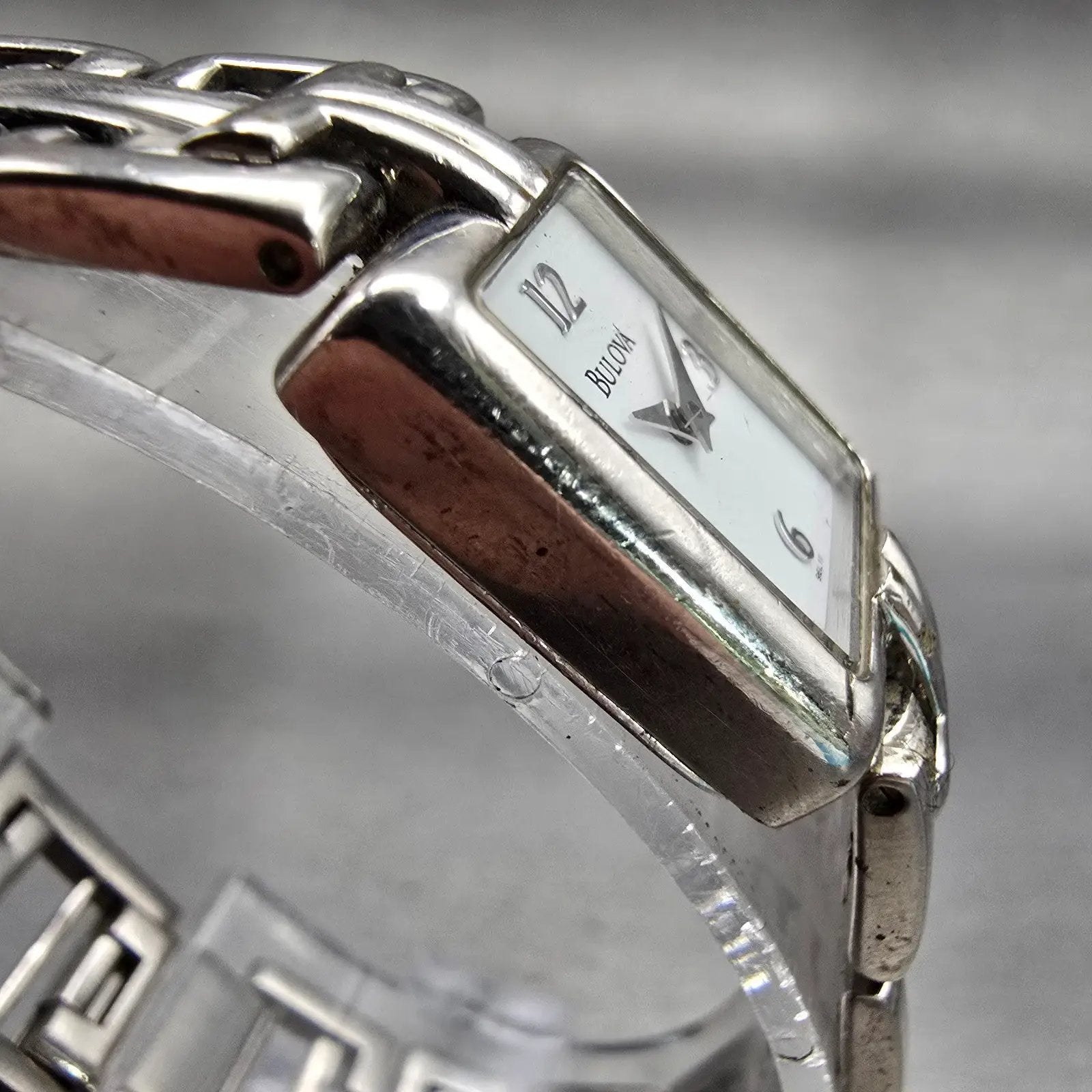 Bulova Watch Women 16mm White Dial Silver Tone Rectangle New Battery Vintage3