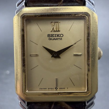 Seiko Tank Watch Women 19mm Champagne Dial Two Tone VTG 2P20-5B90 New Battery1