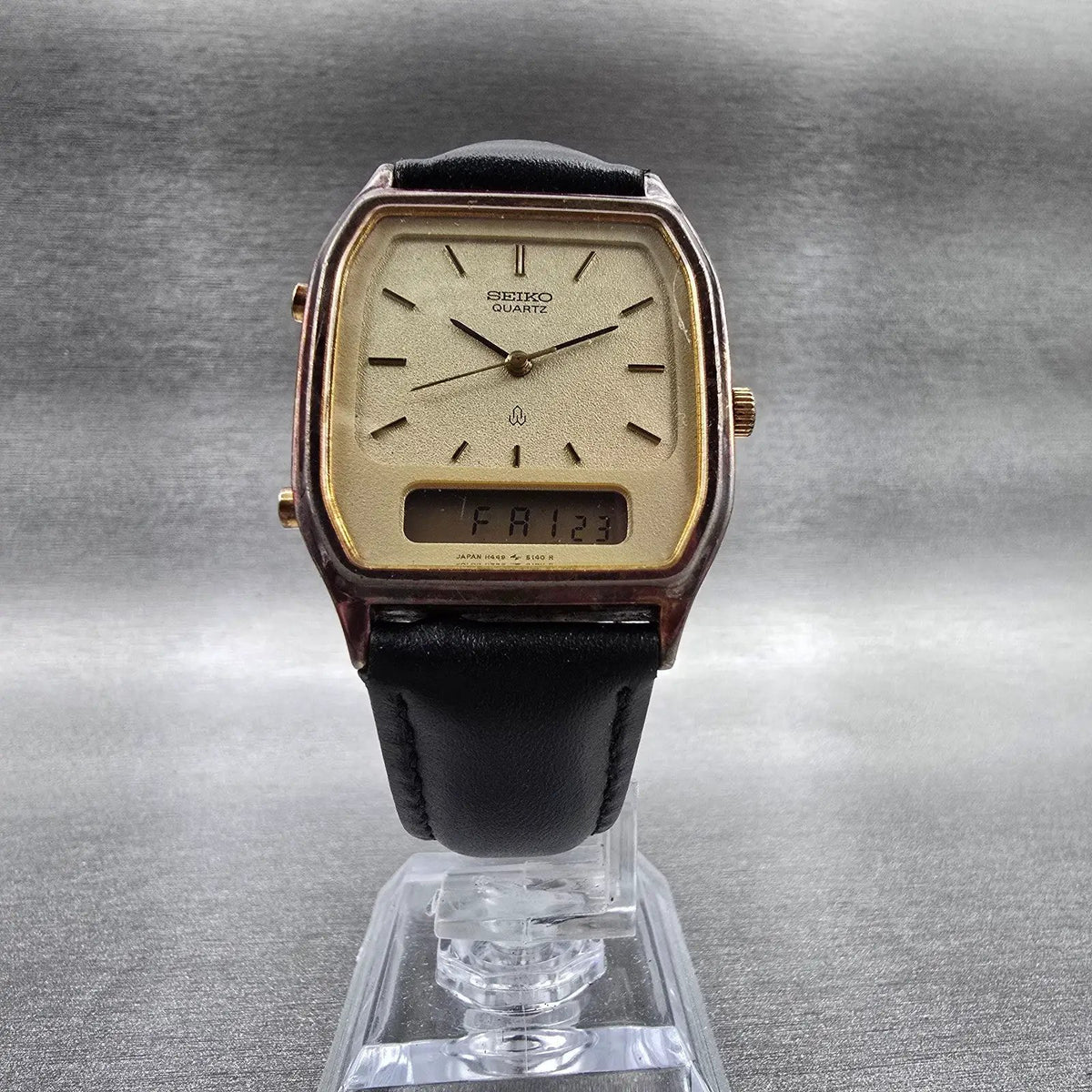 Seiko Watch Men 29mm Champagne Dial Gold Tone Alarm Chrono H449-5130 New Battery5