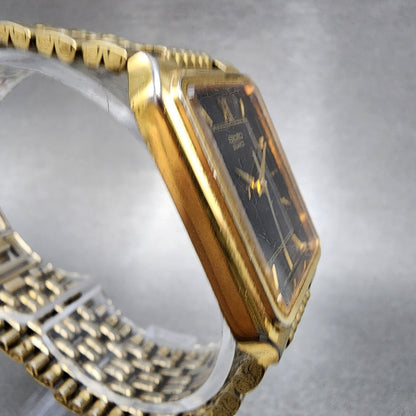 Seiko Tank Watch Men 26mm Black Dial Gold Tone Rectangle V701-5j09 New Battery