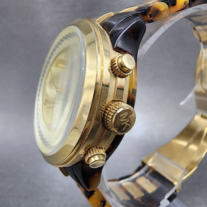 Michael Kors Watch Women 38mm Gold Dial Gold Tone Torties Daydate New Battery2