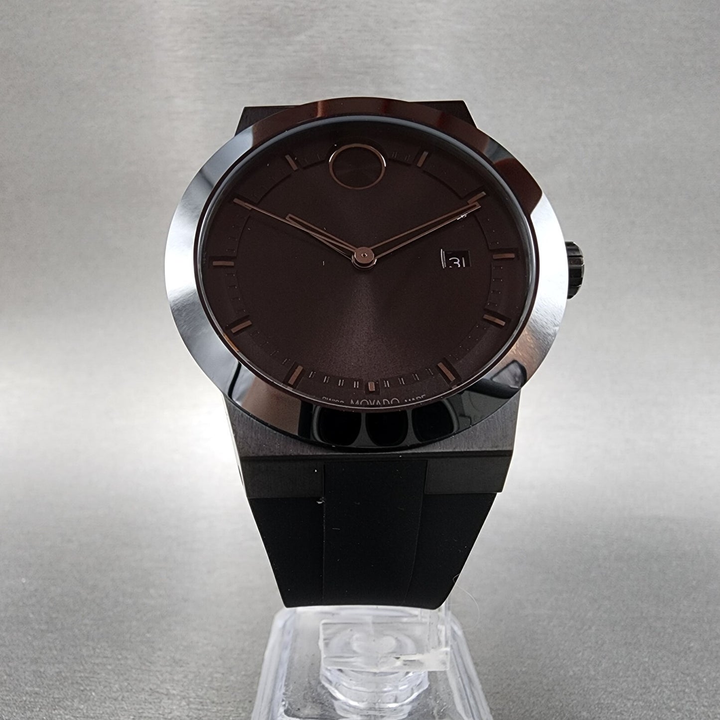 Movado Bold Fusion Watch Men 42mm Black Dial Black Tone Date Round Resin 36008396