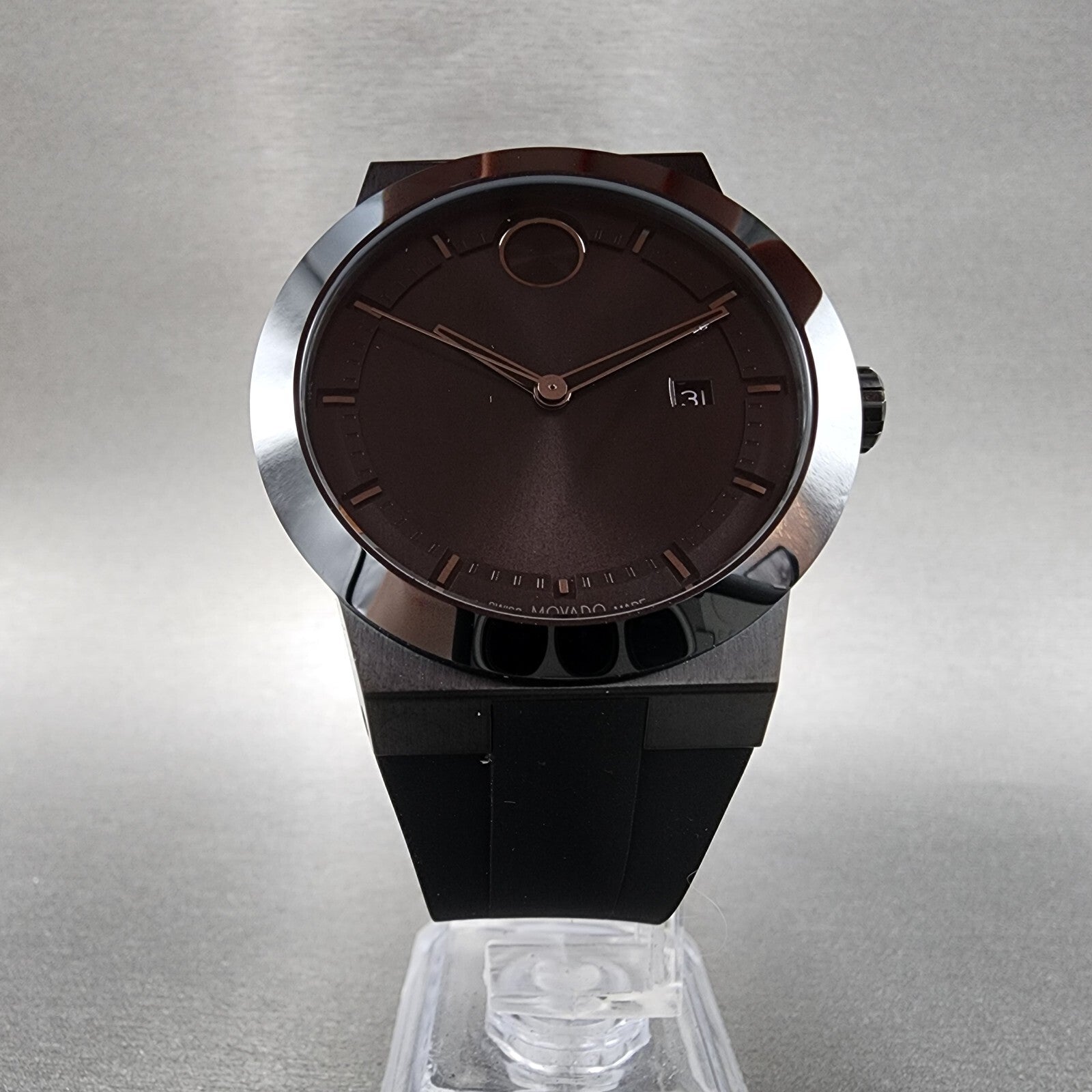 Movado Bold Fusion Watch Men 42mm Black Dial Black Tone Date Round Resin 36008396