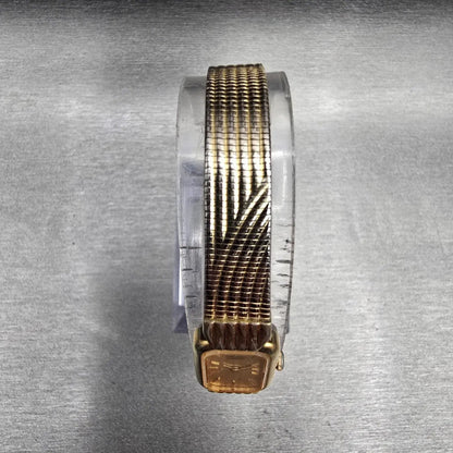 Seiko Tank Watch Women 12mm Gold Dial Gold Tone Rectangle 2E20-6019 New BatteryJ4