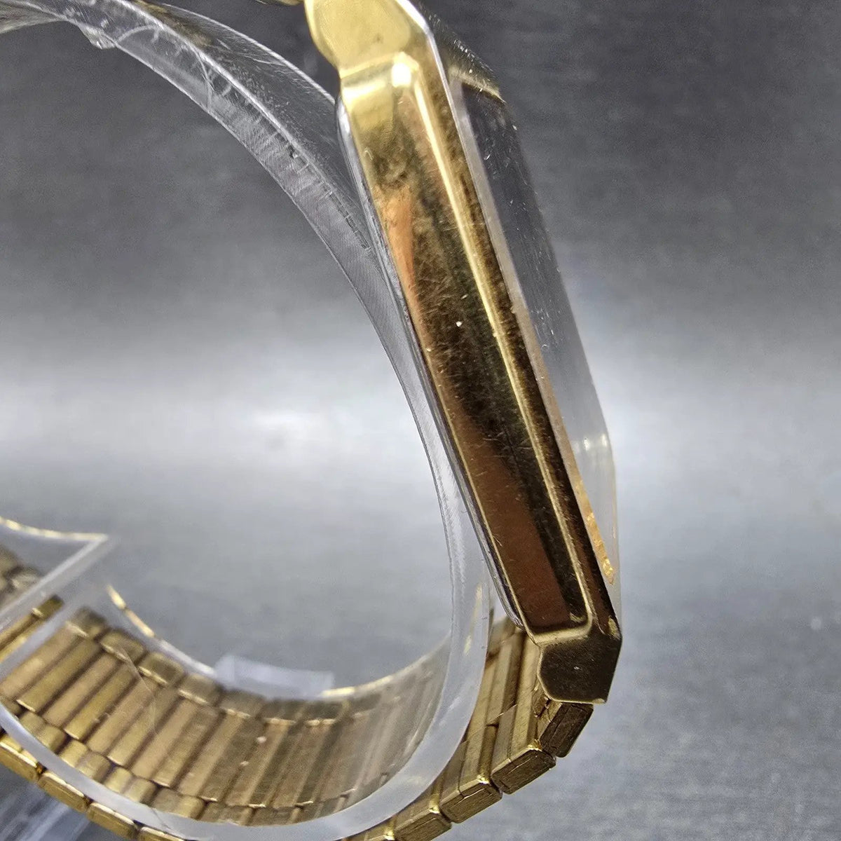 Seiko Tank Watch Men 26mm Black Dial Gold Tone Rectagle 5Y30-5B59 PARTS NO CROWN6