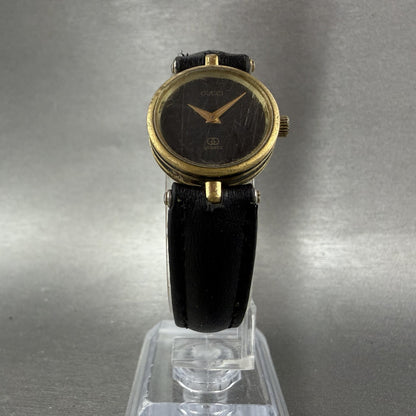 Gucci 2000L Watch Women 22mm Black Dial Gold Plated Round New Battery VTG ABC4