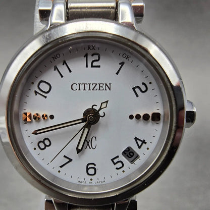 Citizen Xc Watch Women 25mm Rose White Dial Silver Atomic Date Round PARTSJP3