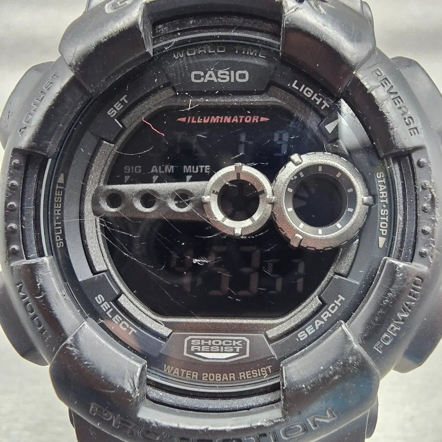 Casio G-Shock GD-100 Watch Men 51mm Black Dial Black Alarm Chrono New Battery1