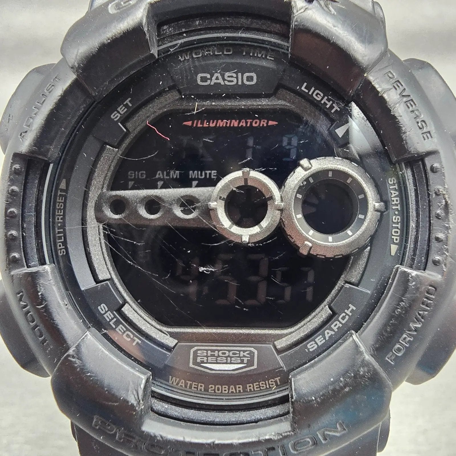Casio G-Shock GD-100 Watch Men 51mm Black Dial Black Alarm Chrono New Battery1