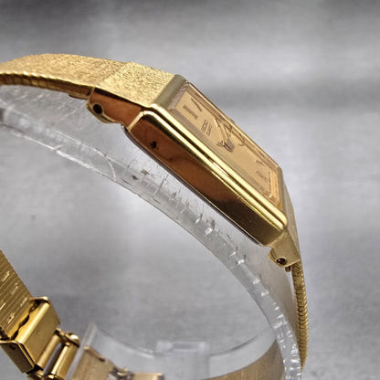 Seiko Watch Women 12mm Gold Dial Gold Tone Rectangle 2E20-6479 New Battery VTG3