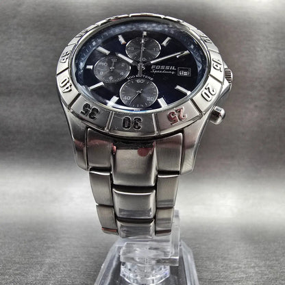 Fossil Speedway Watch Men 41mm Blue Dial Silver Tone Chrono Date Ch-2332 New Bat5