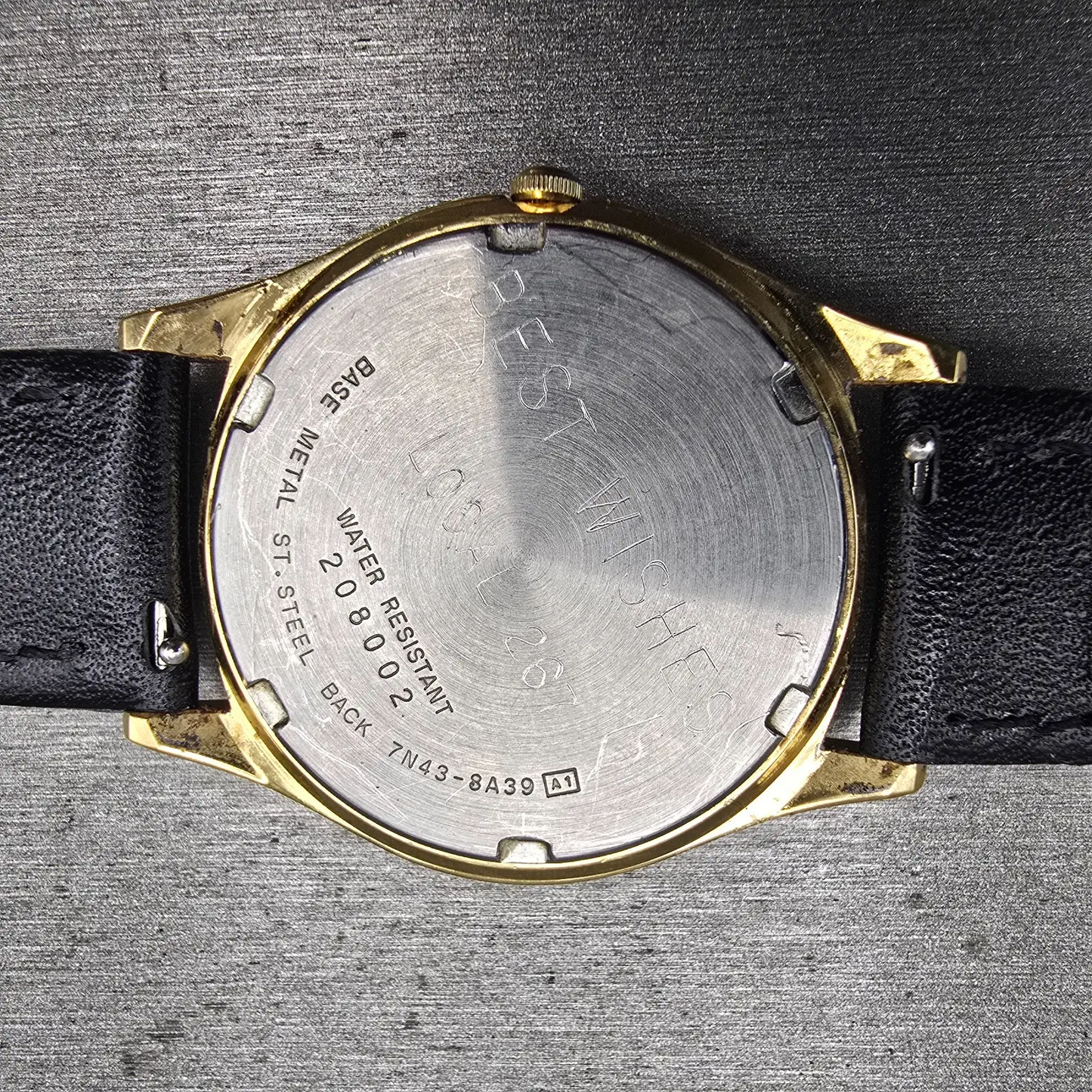 Seiko Watch Men 35mm Gold Dial Gold Tone Daydate Round 7N43-8A39 New Battery VTG10