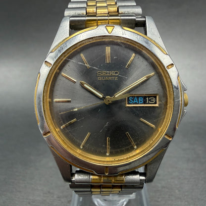 Seiko Watch Men 36mm Gray Dial Two Tone READ!!! Daydate Round 7n43-6a09 New Batt0