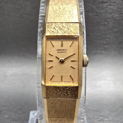 Seiko Tank Watch Women 12mm Gold Dial Gold Tone Rectangle 1320-5049 New Batt JP0