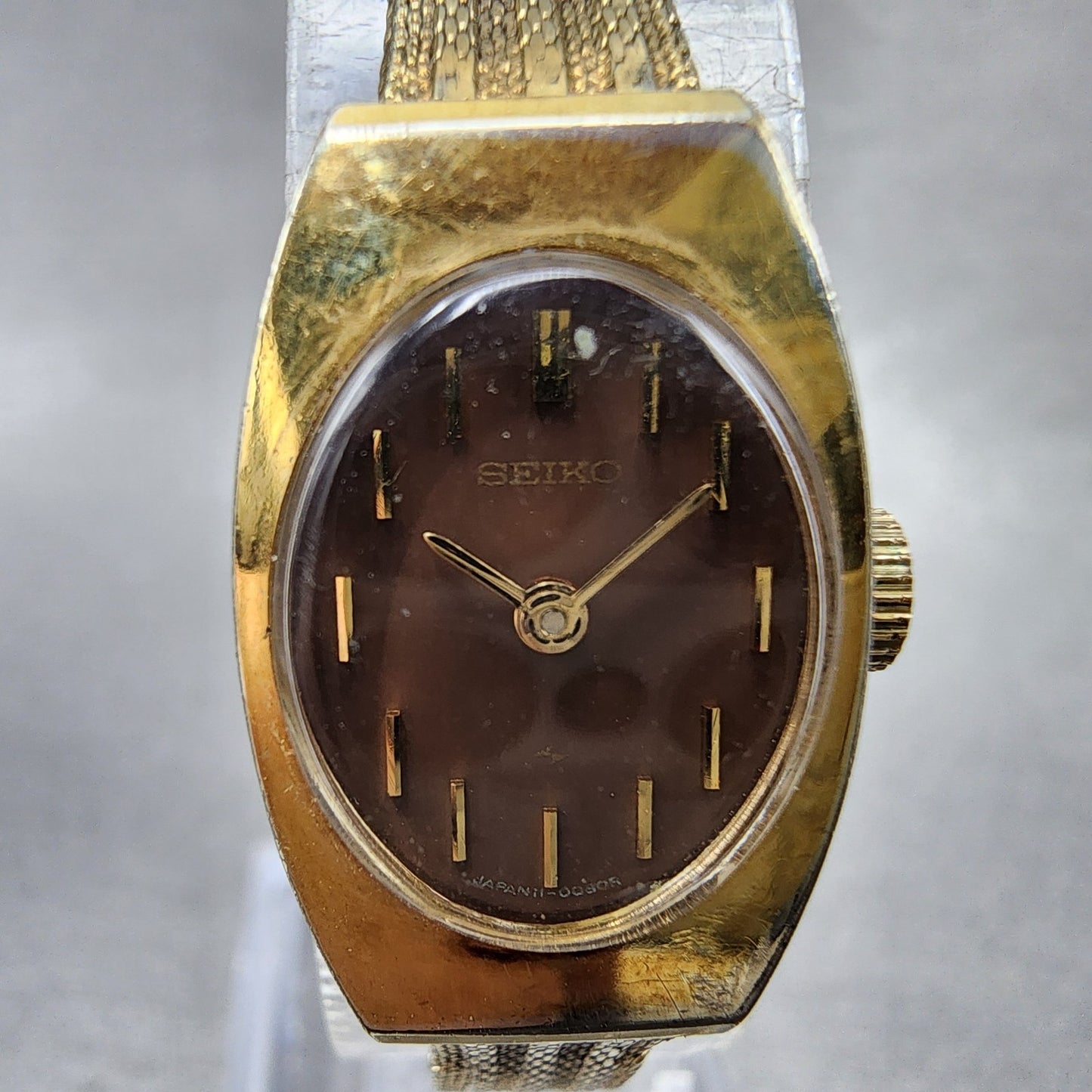 Seiko Watch Women 15mm Brown Dial Gold Tone Manual Wind Rectangle 117039 Runs1