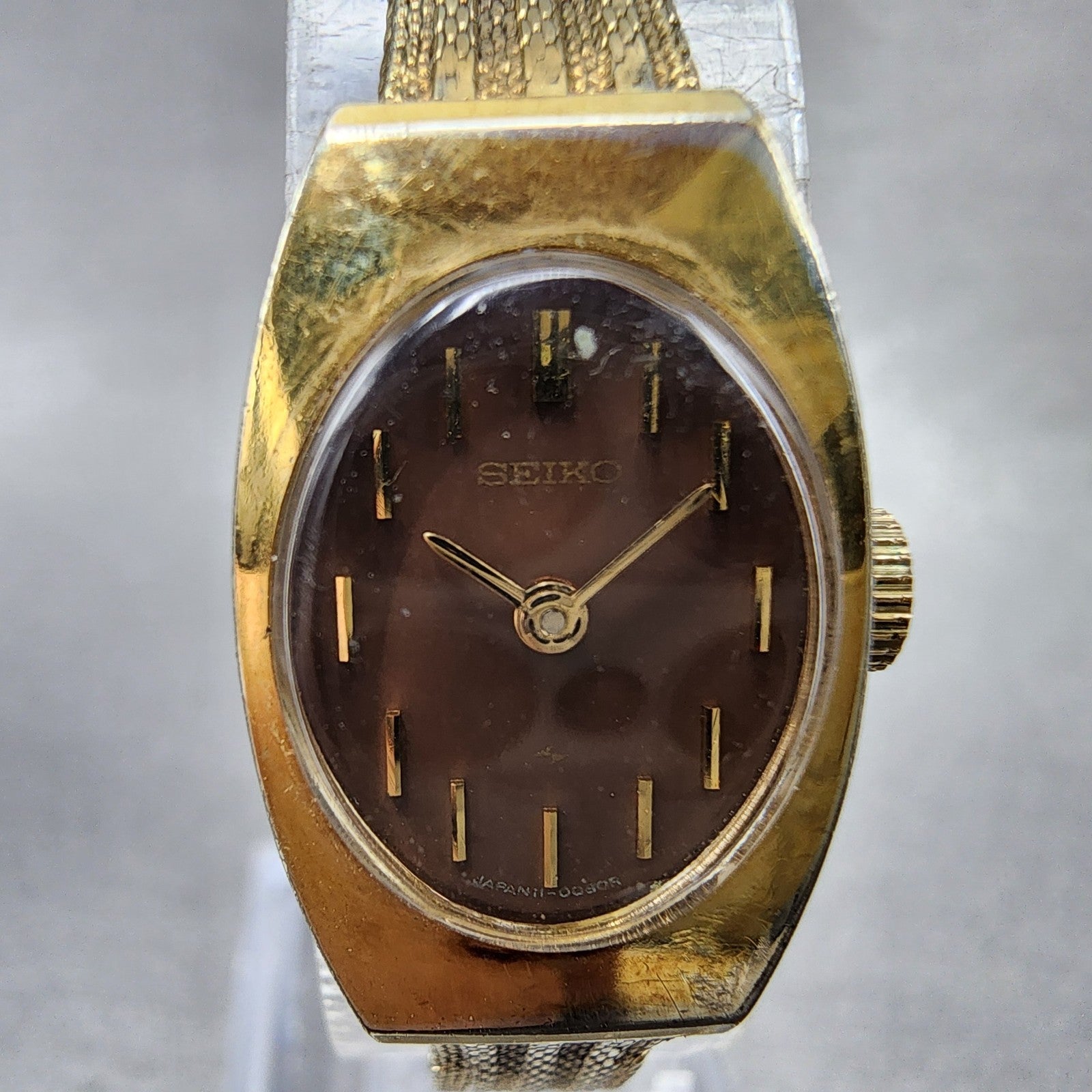 Seiko Watch Women 15mm Brown Dial Gold Tone Manual Wind Rectangle 117039 Runs1