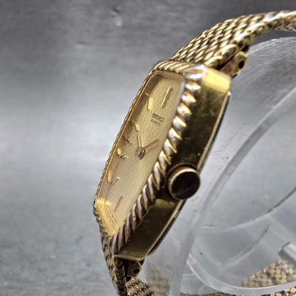 Seiko Tank Watch Women 14mm Champagne Dial Gold Tone 1320-5959 New Battery VTG H2