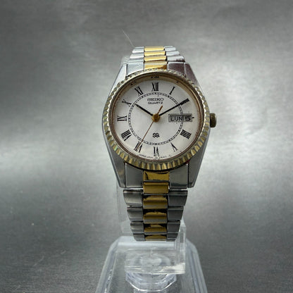 Seiko SQ Watch Women 24mm White Dial Two Tone Daydate Round 3E23-0A60 New Batt5