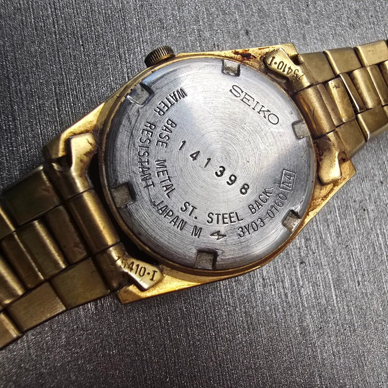 Seiko SQ Watch Women 24mm Gold Dial Gold Tone Daydate Round 3Y03-0160 New Batt10