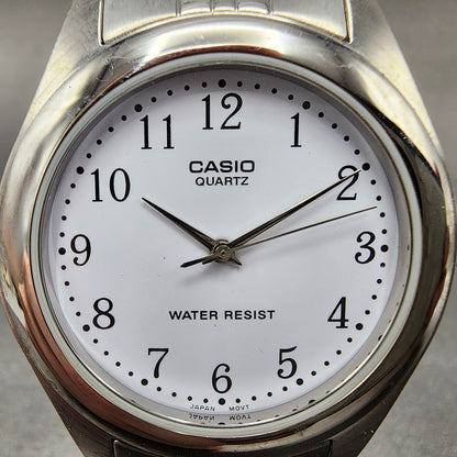 Casio Watch Men 36mm White Dial Silver Tone Round Mtp1129 New Battery1