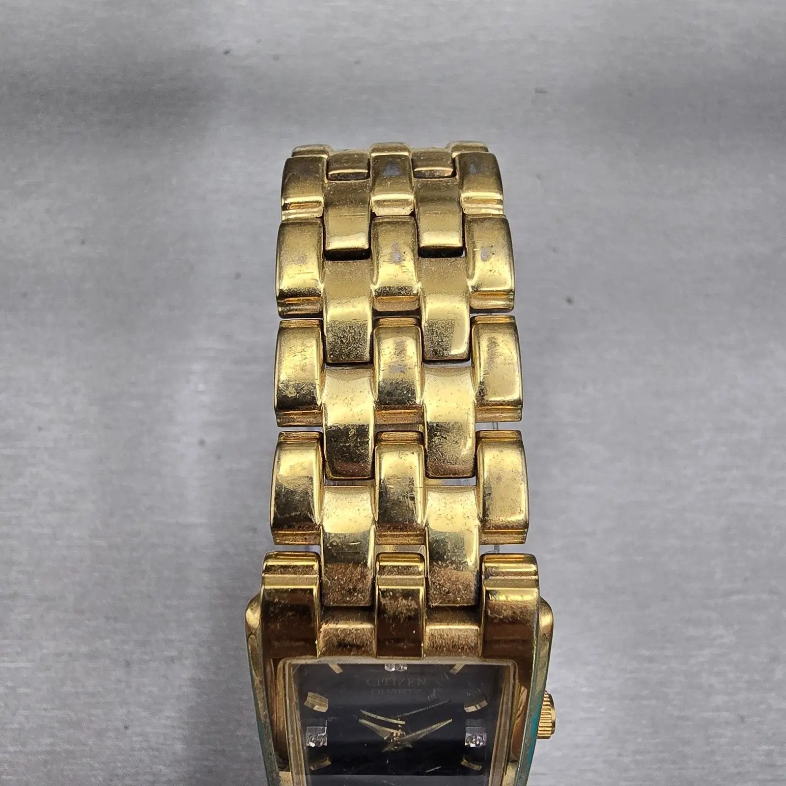Citizen Watch Men 24mm Black Dial Gold Tone Rectangle 1022-K18078 New Battery4
