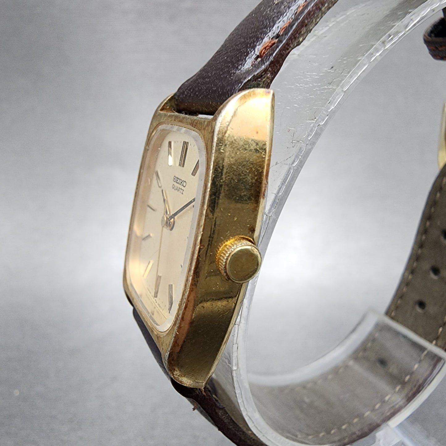 Seiko Watch Women 21mm Gold Dial Gold Tone Rectangle 14215380 New Battery VTG2
