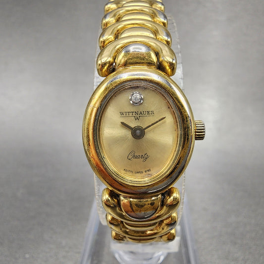 Wittnauer Watch Women 16mm Gold Dial Gold Tone Oval 9782 New Battery Vintage0