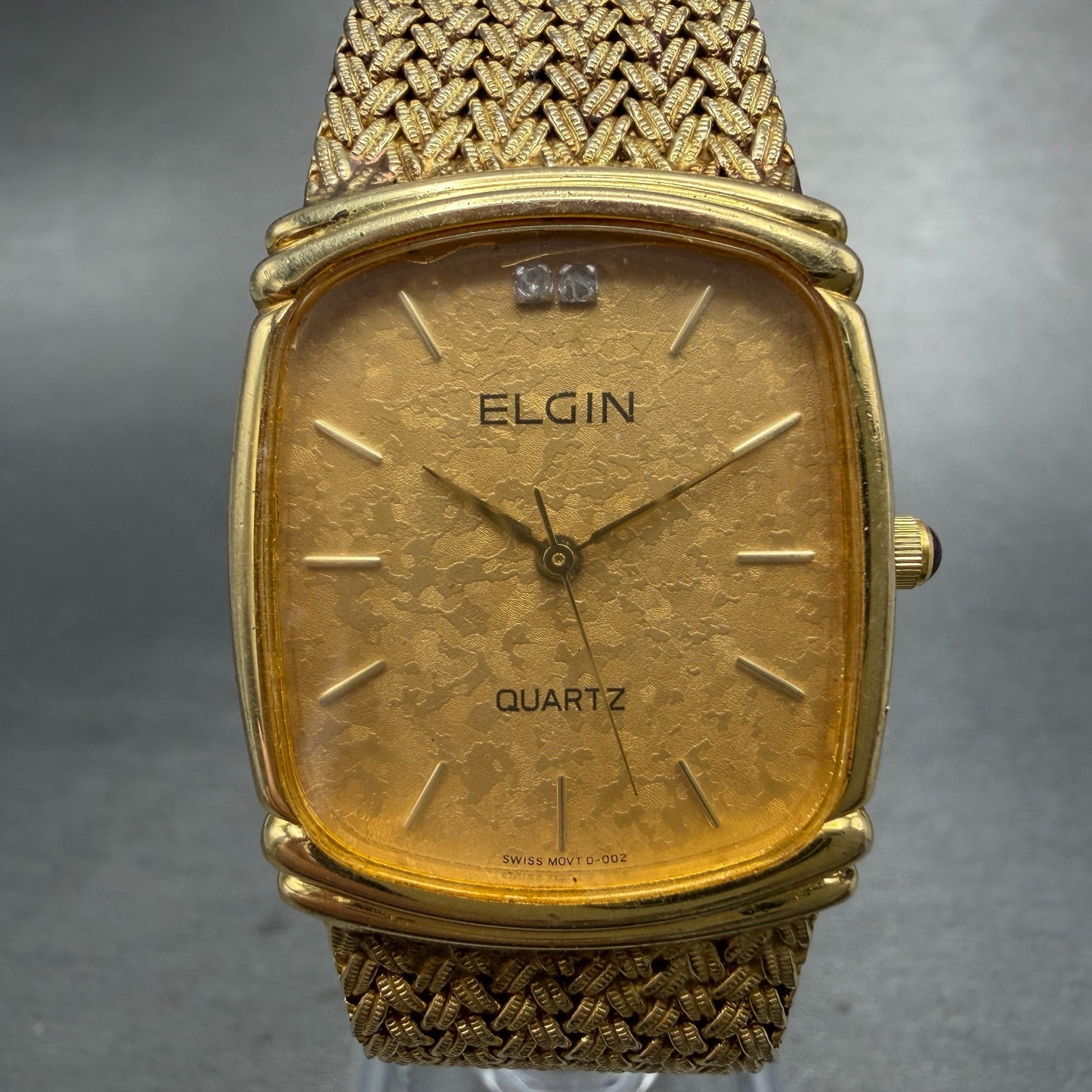 Elgin Watch Men 26mm Gold Dial Gold Tone Rectangle FK282 New Battery VTG0